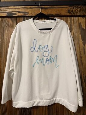 Mary Squared Dog Mom Embroidered White Sweatshirt
